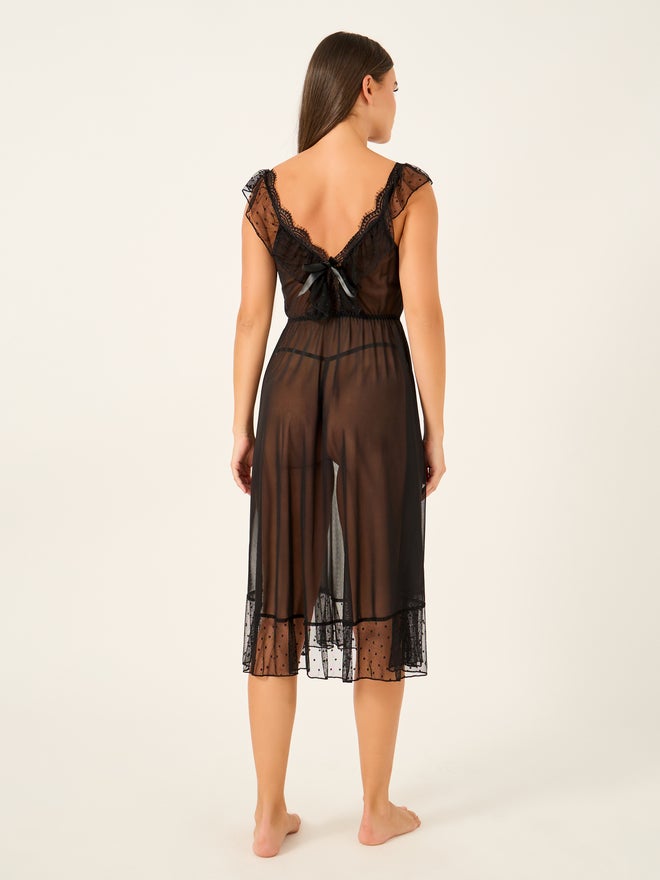 Styli Scallop Lace Edge Mesh Panel Ruffle Hem Babydoll with Briefs - Image 4