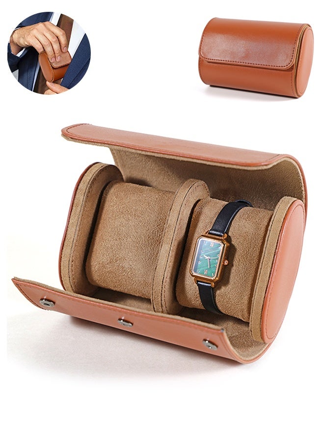 Sweet Life Handmade Leather Watch Roll Travel Case - 2-Slot Brown Organizer Box for Men - Velvet Protection for Home and Travel Storage - Image 1