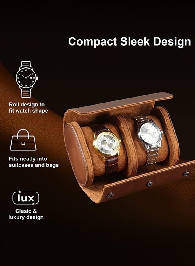 Sweet Life Handmade Leather Watch Roll Travel Case - 2-Slot Brown Organizer Box for Men - Velvet Protection for Home and Travel Storage - Image 2