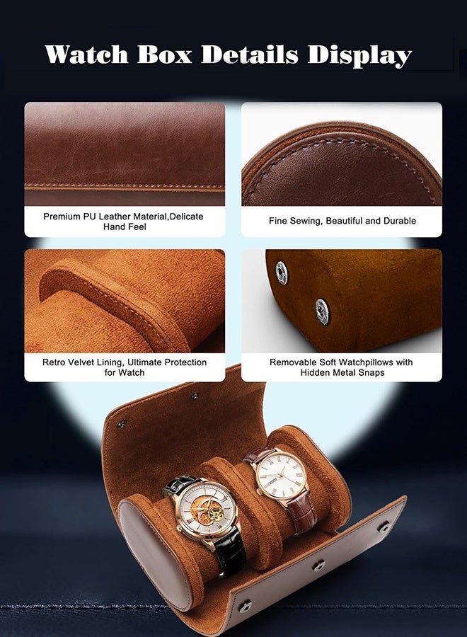 Sweet Life Handmade Leather Watch Roll Travel Case - 2-Slot Brown Organizer Box for Men - Velvet Protection for Home and Travel Storage - Image 5