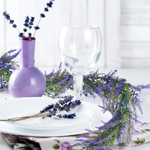 MAKHOT 6Ft Purple Lavender Artificial Garland Decor, Spring Summer All Year Lavender Deep Purple Garland, Green Wreath Vines Decorations for Table Home Wedding Mantle Arch Porch Party - Image 4