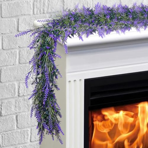 MAKHOT 6Ft Purple Lavender Artificial Garland Decor, Spring Summer All Year Lavender Deep Purple Garland, Green Wreath Vines Decorations for Table Home Wedding Mantle Arch Porch Party - Image 2