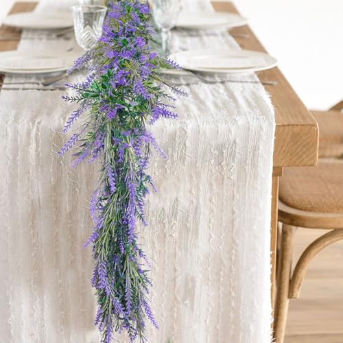 MAKHOT 6Ft Purple Lavender Artificial Garland Decor, Spring Summer All Year Lavender Deep Purple Garland, Green Wreath Vines Decorations for Table Home Wedding Mantle Arch Porch Party - Image 5
