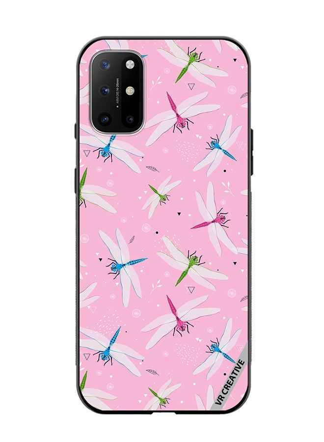 VR CREATIVE Protective Case Cover For OnePlus 8T Dragonfly And Flowers Pattern On Pink Design Multicolour - Image 1