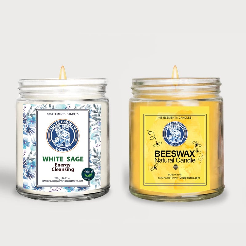 108 ELEMENTS Pure White Sage Candle for House Energy Cleansing Beeswax Candles emit Negative ions purify Cleanse Improve air Quality White Sage Candle Beeswax Candles
