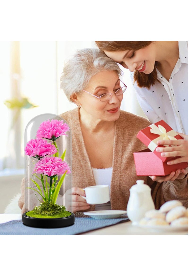 SYOSI Carnation Flower Gifts for Mom, Birthday her, Artificial in Glass Dome with Led Light Mother's Day, Valentine's Anniversary - Image 2