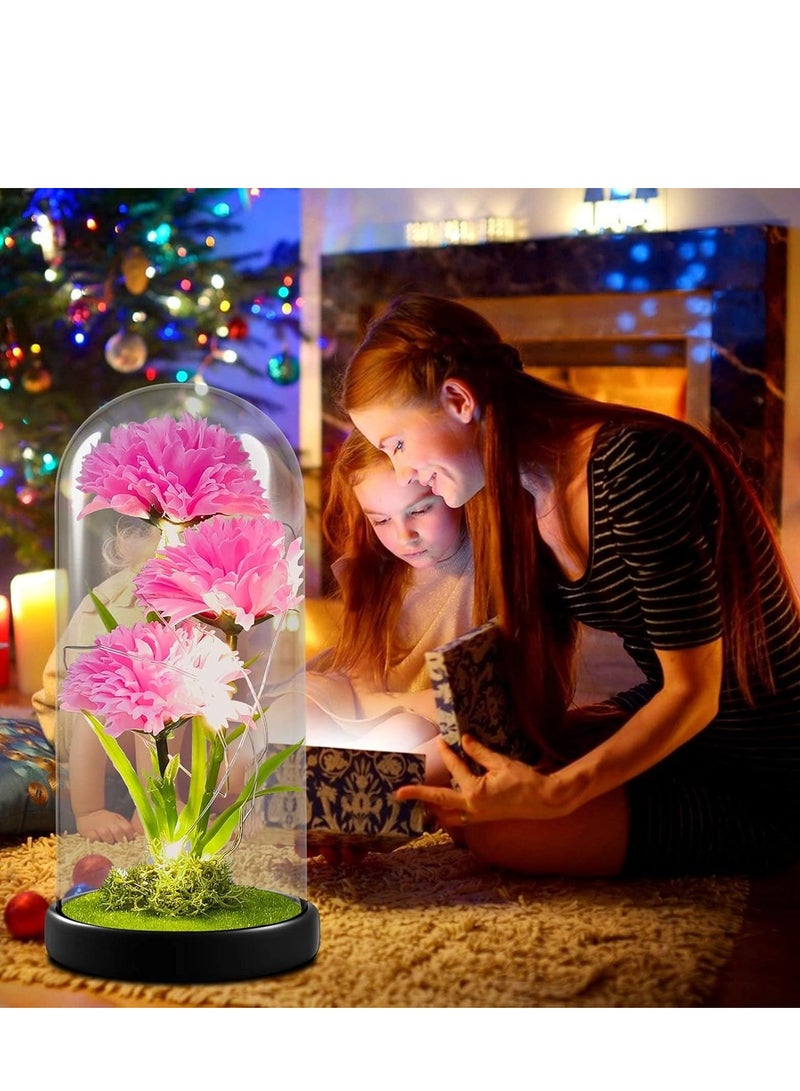 SYOSI Carnation Flower Gifts for Mom, Birthday her, Artificial in Glass Dome with Led Light Mother's Day, Valentine's Anniversary - Image 4