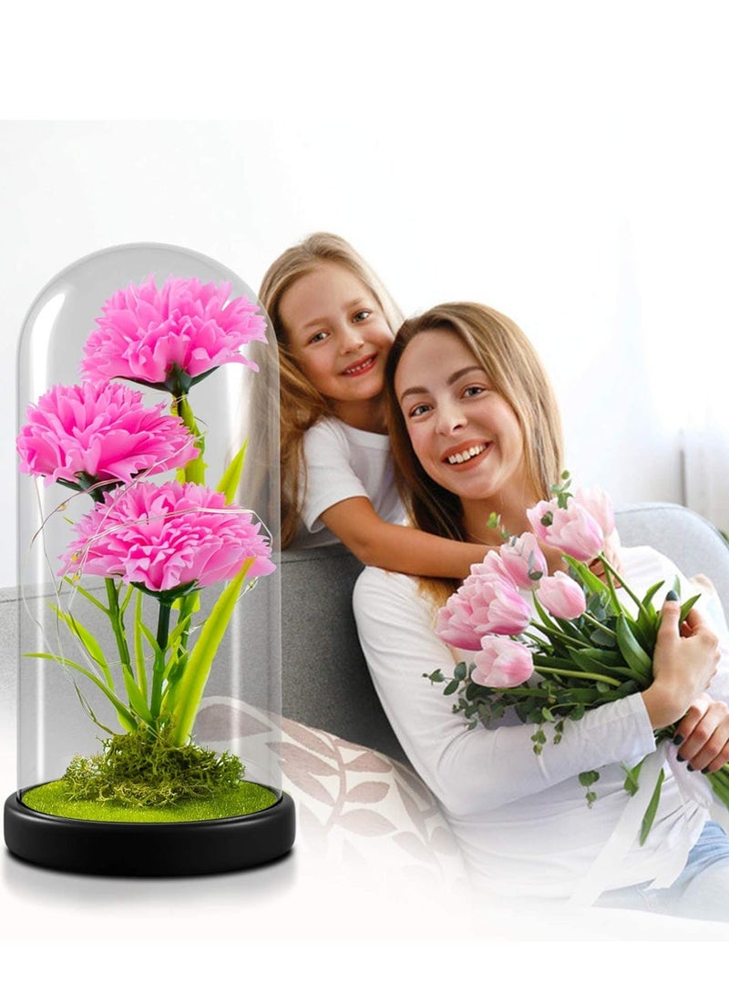 SYOSI Carnation Flower Gifts for Mom, Birthday her, Artificial in Glass Dome with Led Light Mother's Day, Valentine's Anniversary - Image 5