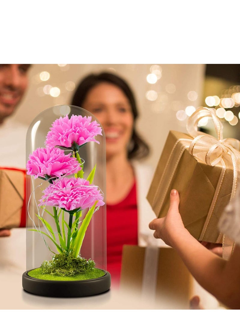 SYOSI Carnation Flower Gifts for Mom, Birthday her, Artificial in Glass Dome with Led Light Mother's Day, Valentine's Anniversary - Image 3