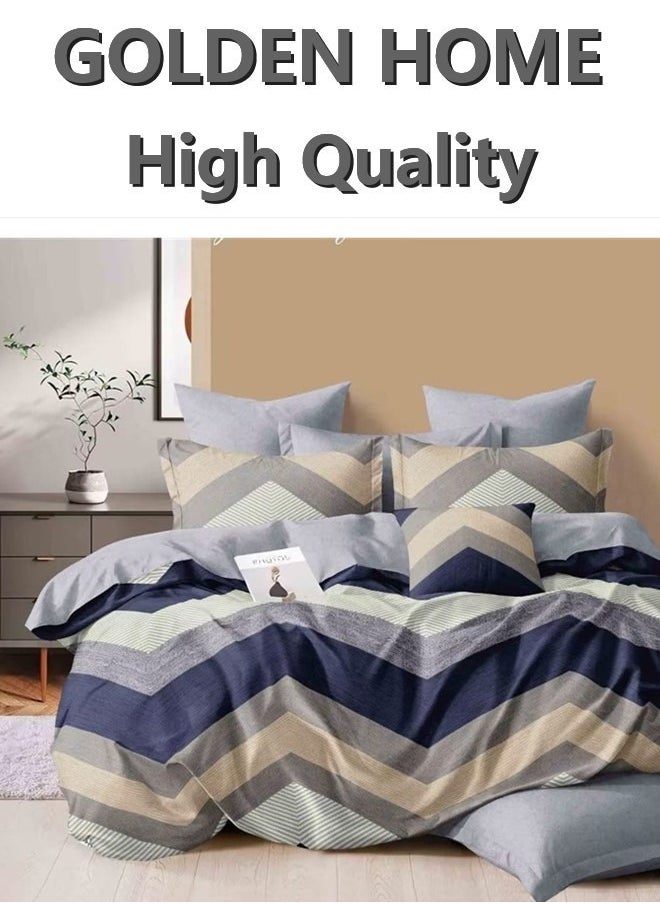 GOLDEN HOME 6 Piece King/Queen/Single size, striped pattern duvet cover set. set includes 1 Comforter Cover, 1 Fitted Bedsheet, 4 Pillowcases  - Image 1