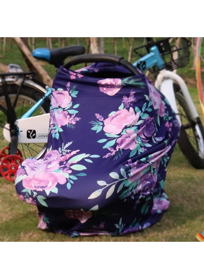 TANOFAR غطاء مقعد السيارة للفتيات، متعدد الاستخدامات - أغطية للرضاعة الطبيعية، موضوع زهور بنفسجية، مظلة مقعد السيارة، مرنة وناعمة وقابلة للتنفس - Image 4