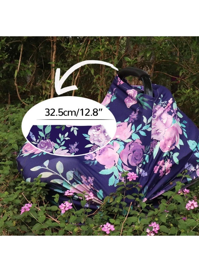 TANOFAR غطاء مقعد السيارة للفتيات، متعدد الاستخدامات - أغطية للرضاعة الطبيعية، موضوع زهور بنفسجية، مظلة مقعد السيارة، مرنة وناعمة وقابلة للتنفس - Image 3