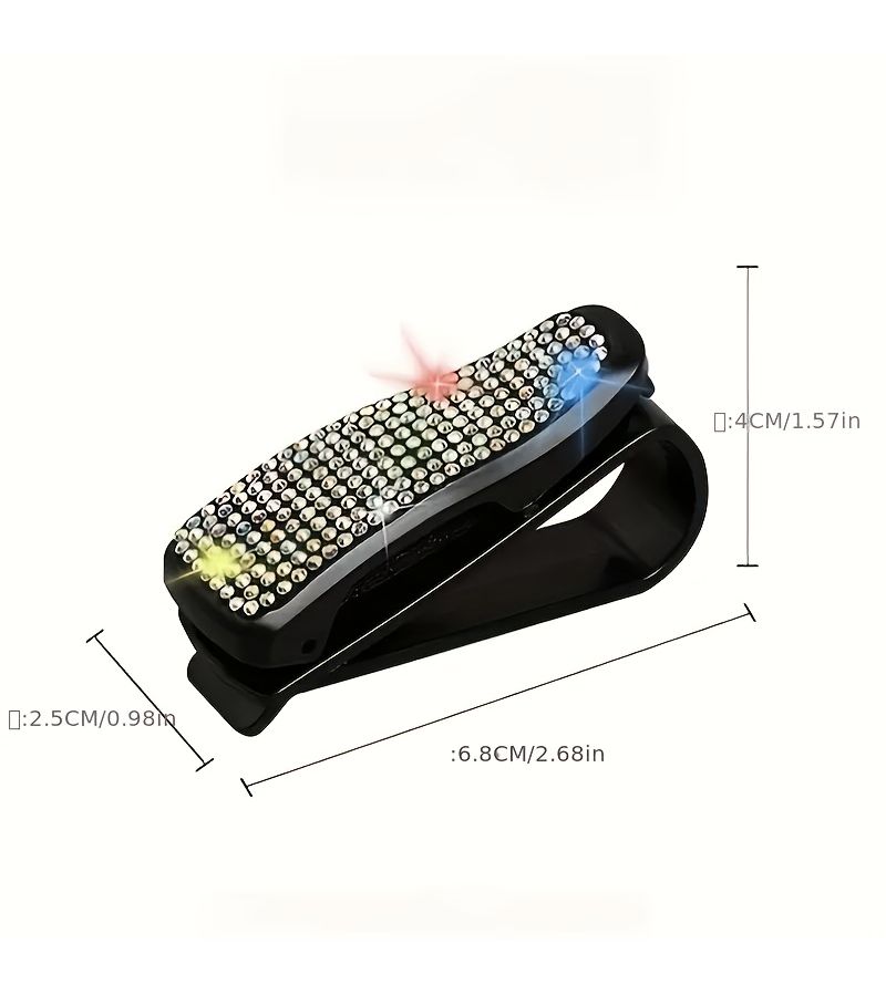 Pink Crystal Bead Car Visor Clip Universal Multi-Function Glasses Holder Stylish Interior Accessory 1pc - Image 2