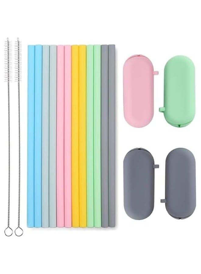 بيوينتي ماصات سيليكون قابلة لاعادة الاستخدام - عديمة الرائحة، 12 ماصة شرب قياسية، 4 اكياس حمل، 2 فرشاة تنظيف، طول 8 1/2 انش - Image 1