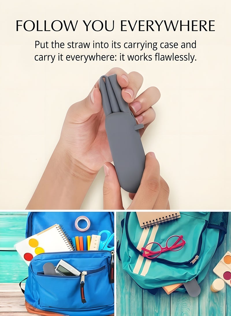 Beauenty Silicone Straws Reusable - Odorless, 12 Standard Drinking Straws, 4 Carry Pouch, 2 Cleaning Brushes, 8 1/2 Long - Image 2