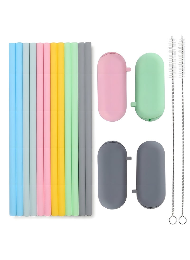 Beauenty Silicone Straws Reusable - Odorless, 12 Standard Drinking Straws, 4 Carry Pouch, 2 Cleaning Brushes, 8 1/2 Long - Image 1