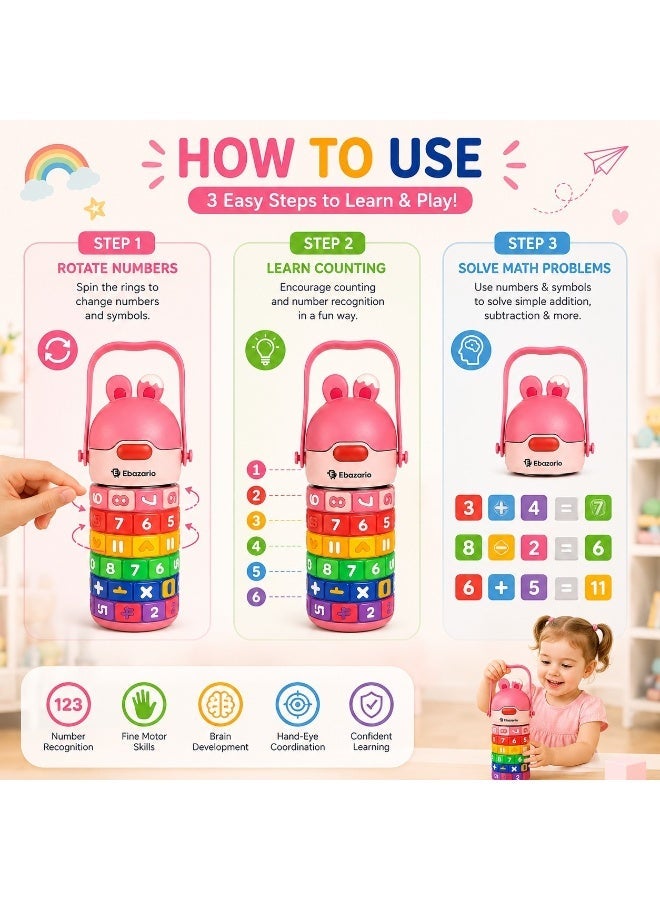 Ebazario Kids Montessori Water Bottle Counting Toy with Number Rings, Educational Learning Bottle for Toddlers, Colorful Math Stacking Toy, Preschool Brain Development Gift for Boys and Girls - Image 2