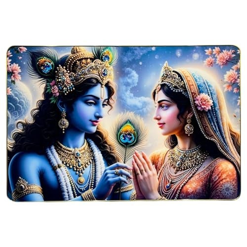 Masstone Radha Krishna Big Crystal Embedded Wall Painting | Premium Golden Slim Frame Wall Décor (16 x 24 Inch) | Luxury Radha Krishna Wall Art for Living Room, Bedroom & Pooja Room - Image 1