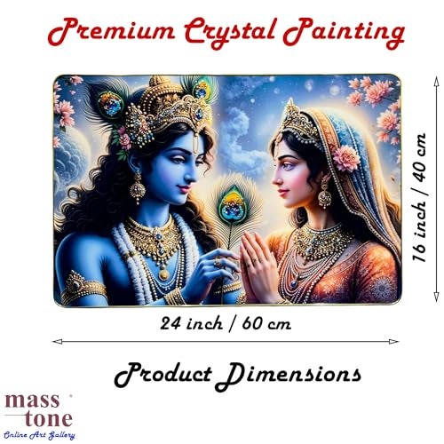 Masstone Radha Krishna Big Crystal Embedded Wall Painting | Premium Golden Slim Frame Wall Décor (16 x 24 Inch) | Luxury Radha Krishna Wall Art for Living Room, Bedroom & Pooja Room - Image 4