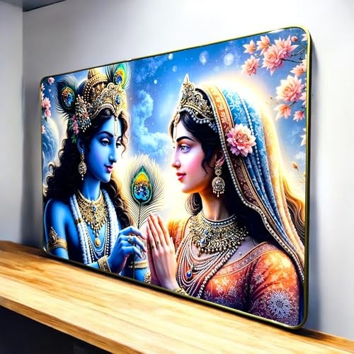 Masstone Radha Krishna Big Crystal Embedded Wall Painting | Premium Golden Slim Frame Wall Décor (16 x 24 Inch) | Luxury Radha Krishna Wall Art for Living Room, Bedroom & Pooja Room - Image 3