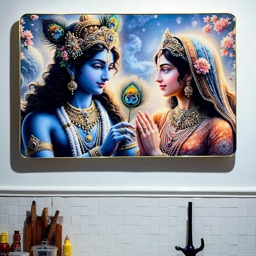 Masstone Radha Krishna Big Crystal Embedded Wall Painting | Premium Golden Slim Frame Wall Décor (16 x 24 Inch) | Luxury Radha Krishna Wall Art for Living Room, Bedroom & Pooja Room - Image 5