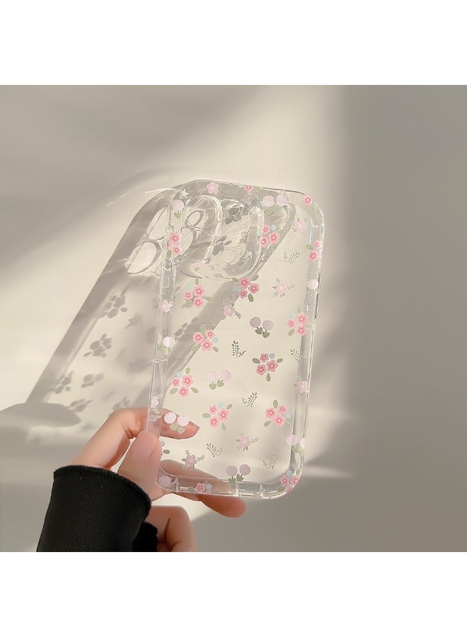 NIBEMINENT Flower Patterns With Pink Cores Protective TPU Case Cover For iPhone 15 Pro, Clear