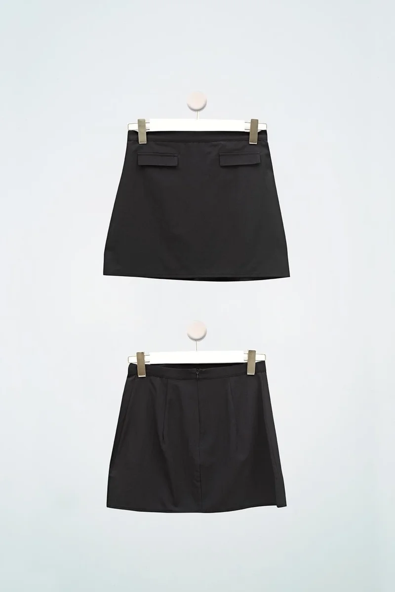 فور يو ومن Pocket Detailed Buttoned Black Mini Skirt S27676