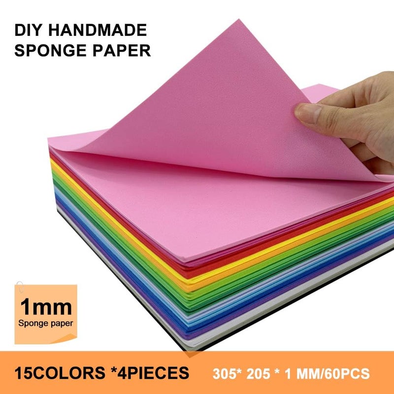biguphate 60 Pack EVA Foam Sheets, 12 x 8 Inch, 1mm Thick, Assorted 15 Colors Crafting Sponge Foam Paper for Scrapbooking and DIY Craft Projects - Image 3