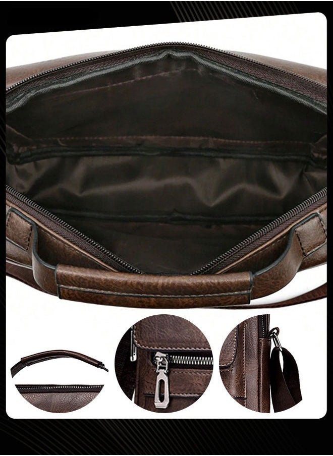 WEIXIER - Men's Retro Vertical Shoulder Bag Portable Business Leather Waterproof and Wear Resistant Handbag Crossbody Bag with Adjustable Straps for Work Office Dark Brown - Image 1