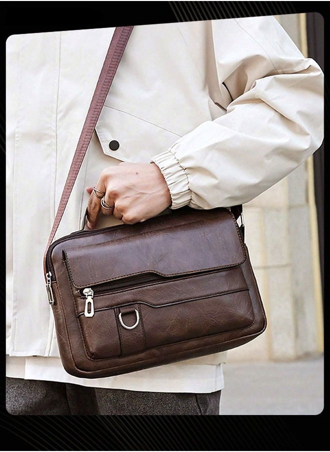 WEIXIER - Men's Retro Vertical Shoulder Bag Portable Business Leather Waterproof and Wear Resistant Handbag Crossbody Bag with Adjustable Straps for Work Office Dark Brown - Image 1