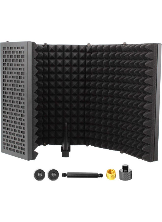 Microphone Isolation Shield, 5 Panel Acoustic Vocal Sound Dampening Noise Absorb Record Studio,1.6" Foam, Adjust Mic Depth, Removable Shock Mount, ⅝" Threaded, Podcast, Sing and Broadcast-1 set