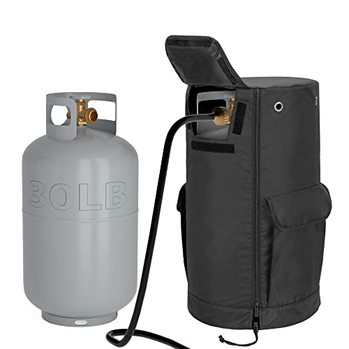 SAMDEW 30 lb Propane Tank Cover with Side Flip Flap & Stable Tabletop Feature, Outdoor Propane Tank Cover for 30 lb Propane Gas Cylinder, with 2 Storage Pockets, Water & Wear-Resistant, Bag Only - Image 1