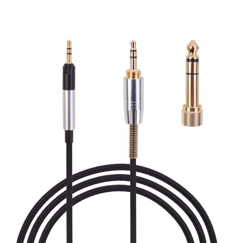 سايبومور كابل HD560s مع محول مقفل، أسلاك تمديد من نوع AUX بمقاسات 3.5مم و6.35مم إلى 2.5مم، متوافقة مع سماعات Sennheiser HD558، HD518، HD598، HD598SE، HD598Cs، HD598SR، HD599، HD569، HD579 (طول الكابل: 6.6 قدم). - Image 1