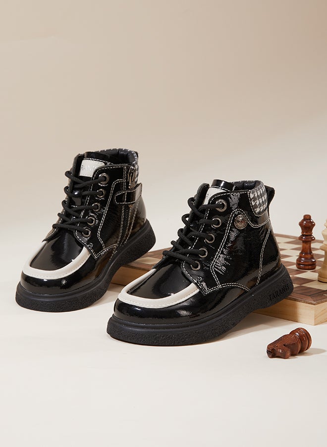 Taranis Taranis Children's Shoes Patent Chess Boots Gleaming Checkered Boots  - Image 1