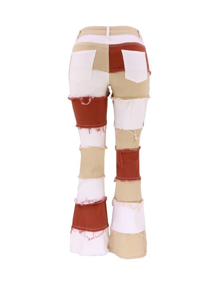 Loquat Fashion Patchwork High-rise Tight Hip Flared Women's Denim Trousers  - Image 2
