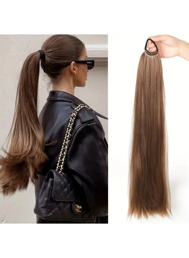 24 Inch Straight Synthetic Ponytail Hair Extension With Hair Tie For Women Party Cosplay - Image 1
