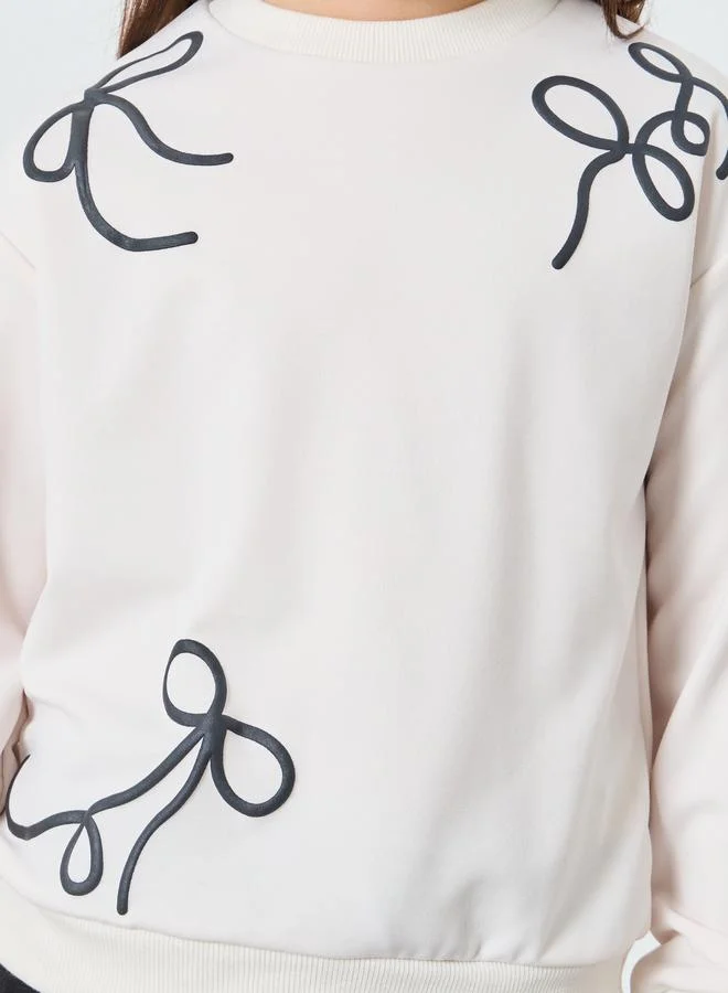 Styli Styli Girls Bow Detail Sweatshirt and Joggers Set