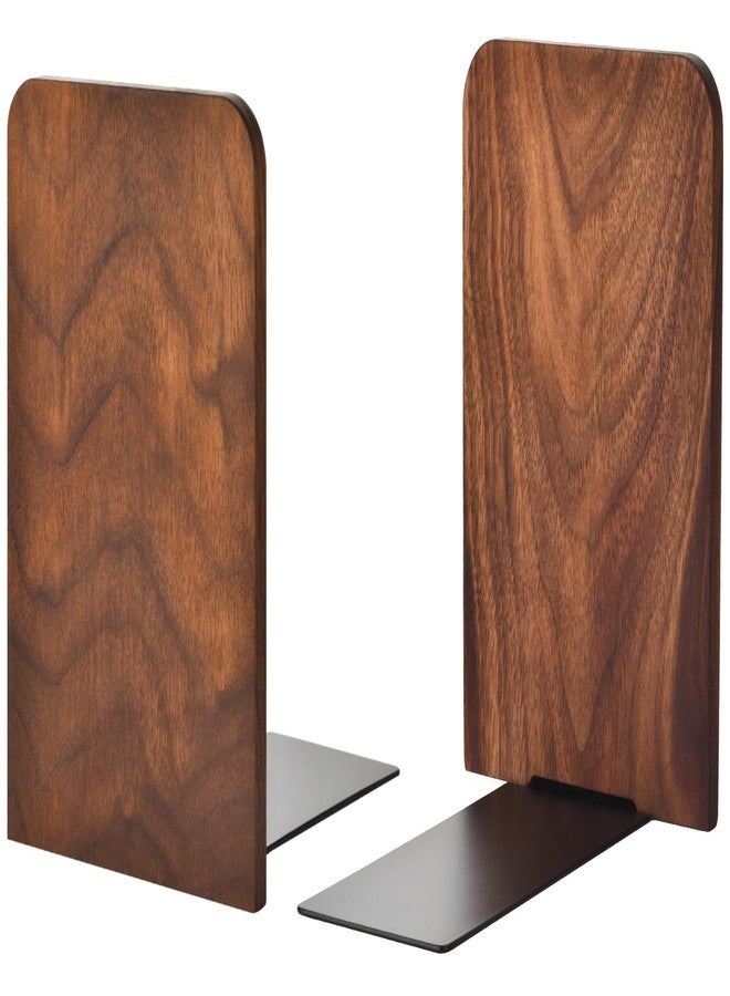 VIVTOB Book Ends, Large Sturdy Wooden Bookends for Shelves - Heavy Duty Non-Slip Book Organizers (Black Walnut, Large-1 Pair) - Image 1