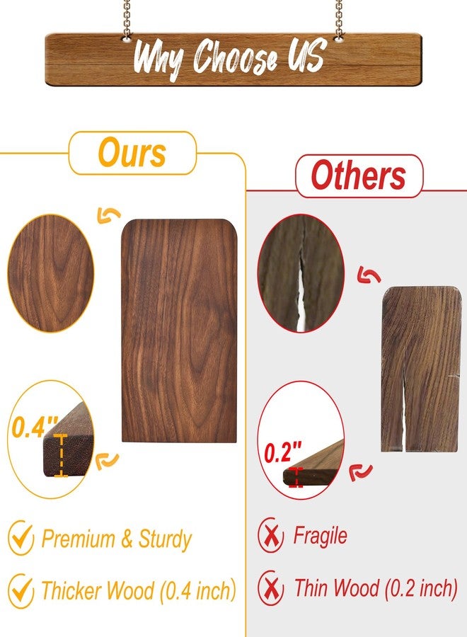 VIVTOB Book Ends, Large Sturdy Wooden Bookends for Shelves - Heavy Duty Non-Slip Book Organizers (Black Walnut, Large-1 Pair) - Image 3