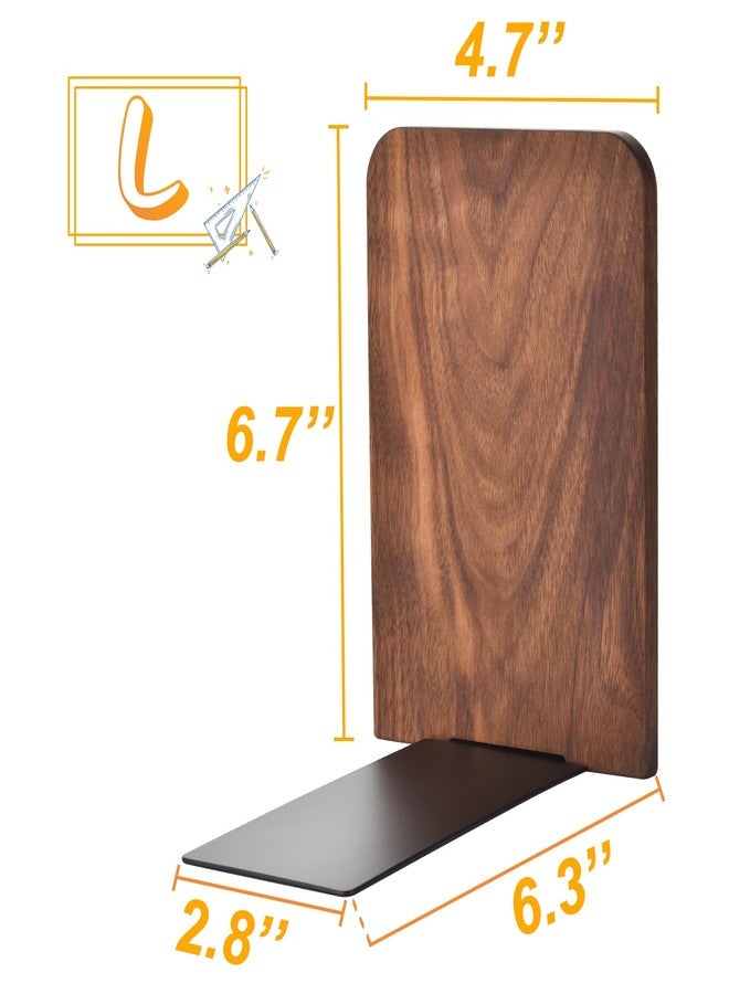 VIVTOB Book Ends, Large Sturdy Wooden Bookends for Shelves - Heavy Duty Non-Slip Book Organizers (Black Walnut, Large-1 Pair) - Image 5