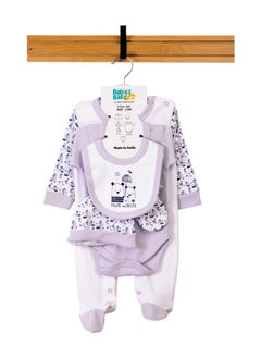 Babies Basic 5 Piece Unisex 100% Cotton Gift Set Include Bib, Romper, Mittens, Cap And Sleepsuit/Jumpsuit- Rain  - Image 1