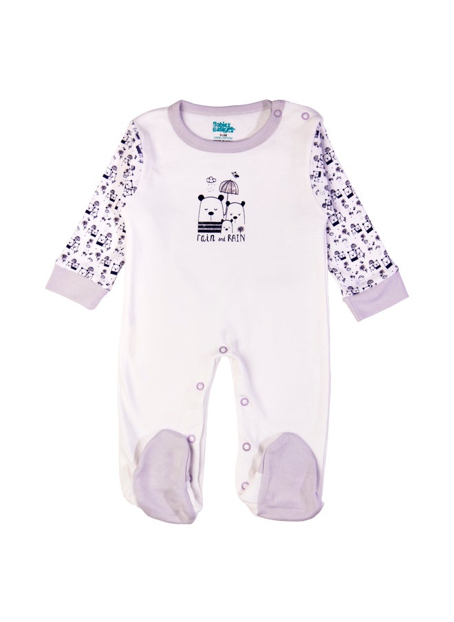 Babies Basic 5 Piece Unisex 100% Cotton Gift Set Include Bib, Romper, Mittens, Cap And Sleepsuit/Jumpsuit- Rain  - Image 3