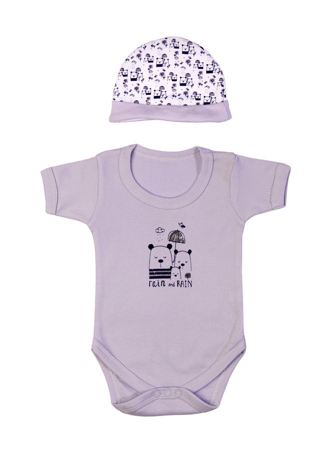 Babies Basic 5 Piece Unisex 100% Cotton Gift Set Include Bib, Romper, Mittens, Cap And Sleepsuit/Jumpsuit- Rain  - Image 4