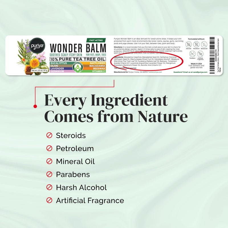 Puriya Tea Tree Oil Balm, Extra Strength, Pair Well with Jock Itch Cream, Spray, Athletes Foot, Ringworm Cream for Human, Rash Cream, Fast Acting for Dry, Itchy Skin, Plant Powered Wonder Balm - Image 3