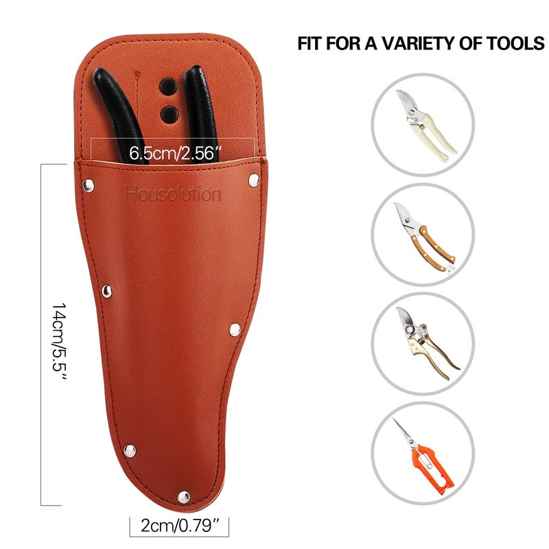 Housolution Garden Pruner Sheath, Pruner Tool Holster, Premium PU Leather Holster Protective Case Cover Scabbard for Gardening Pruning Shears Scissor - Brown - Image 2