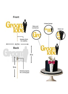 بارتي بروبس مجموعة ديكورات Groom to Be من Party Propz - 27 قطعة لافتة Groom to Be (ورق مقوى) مع غطاء كعكة | ديكورات حفلات توديع العزوبية | ديكورات حفلات توديع العزوبية | بالونات معدنية باللونين الأسود والذهبي  - Image 3