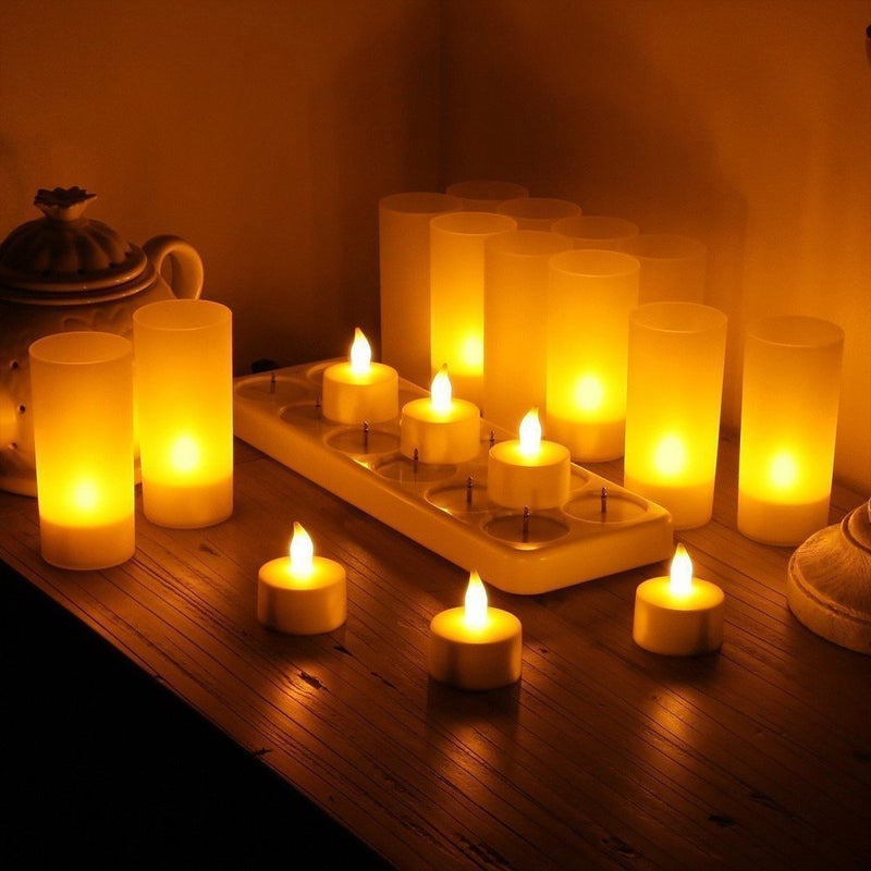 WoneNice WoneNice Rechargeable Tea Lights Flickering Flameless Candles with Charging Base and AC Adapter, Romantic for Lantern Party Restaurants Weddings Christmas and Holiday Decoration  - Image 5
