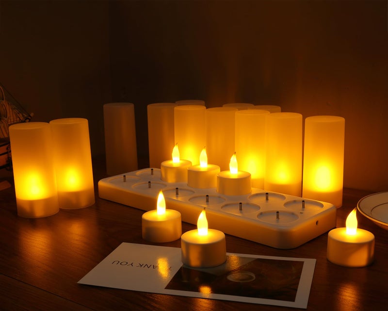 WoneNice WoneNice Rechargeable Tea Lights Flickering Flameless Candles with Charging Base and AC Adapter, Romantic for Lantern Party Restaurants Weddings Christmas and Holiday Decoration  - Image 2
