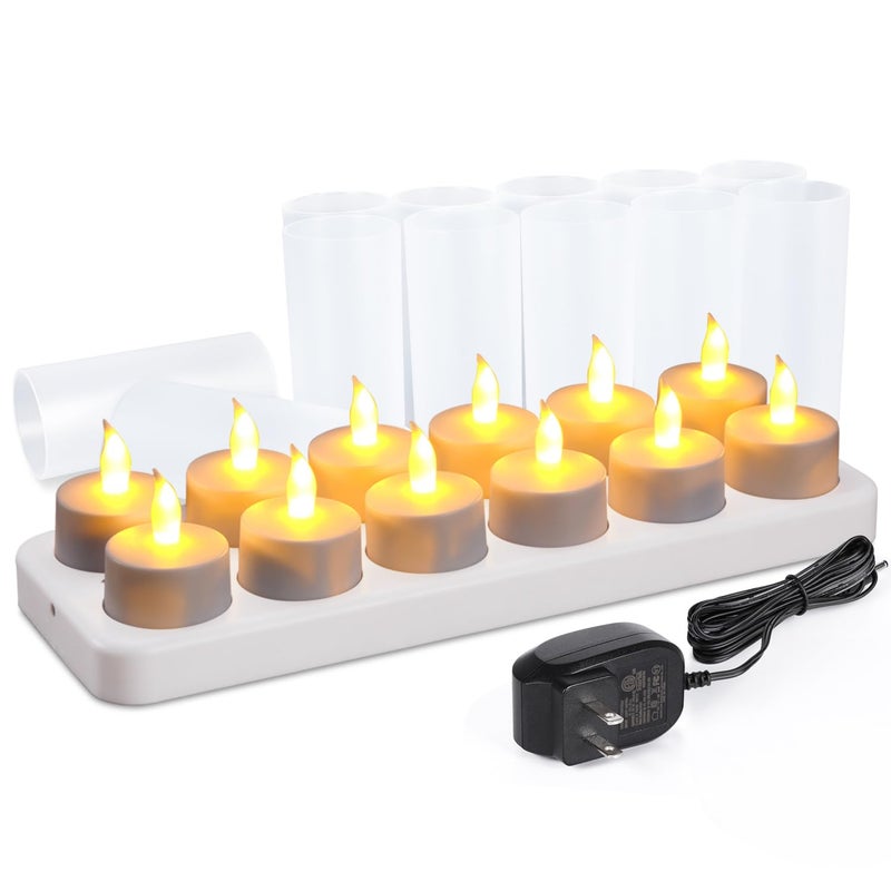 WoneNice WoneNice Rechargeable Tea Lights Flickering Flameless Candles with Charging Base and AC Adapter, Romantic for Lantern Party Restaurants Weddings Christmas and Holiday Decoration  - Image 1