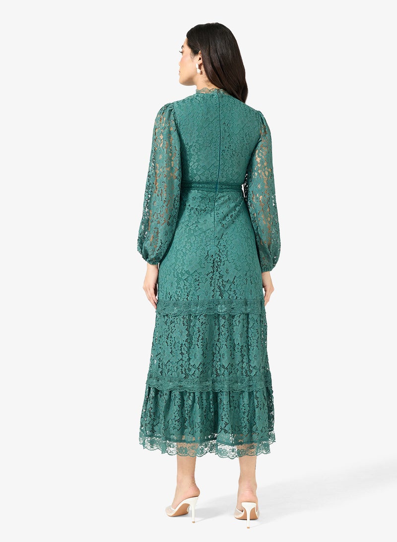 Frock and Frill Lace Detailed Puff Sleeve Midi Dress - Image 2